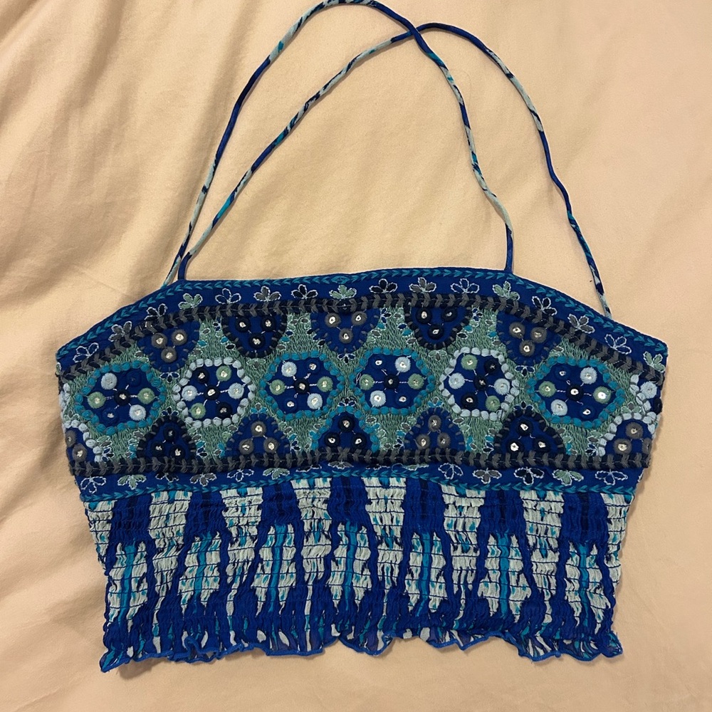 Zara Blue Embroidered Tank Top
